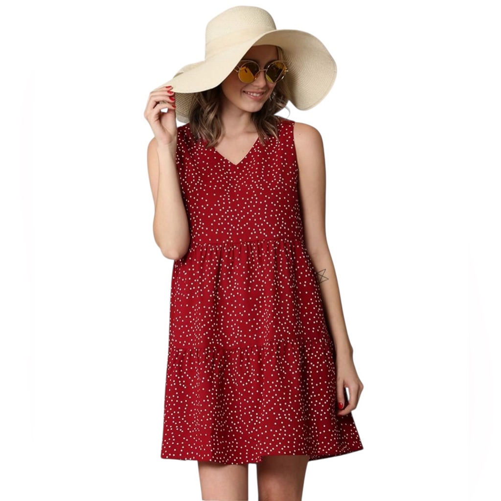 Boho Casual Red White Polka Dot Mini Dress Xxl Casual Sundress Sleeveless Nwt